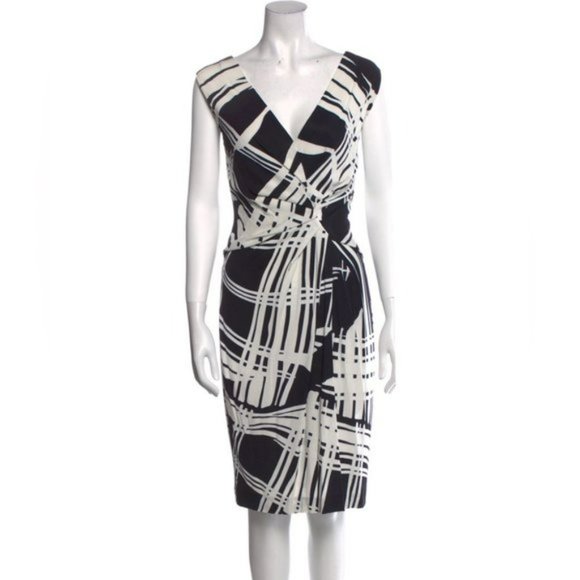 Escada Dido black  &  white print sleeveless Twisted faux wrap midi dress 34 SP - Picture 3 of 7